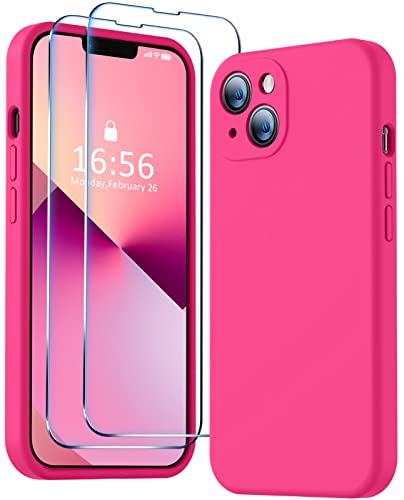 BossKiss Compatible with iPhone 13 Case, Premium Silicone Upgraded [Camera Protection] [2 Screen Protectors] [Soft Anti-Scratch Microfiber Lining] Phone Case for iPhone 13 6.1 inch - Hot Pink