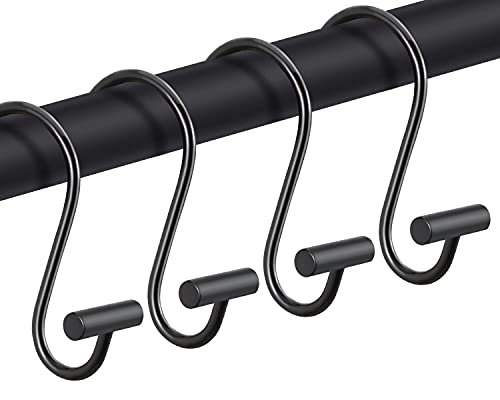 CHICTIE Black Shower Curtain Hooks Rings, Decorative for Bathroom Shower Rods, Set of 12 Premium Rust-Resistant Metal Hooks Hangers T Shaped Design