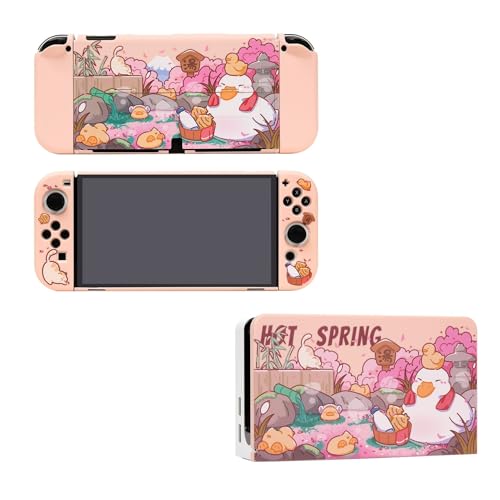 Kiloluv Spa Ducks Switch OLED Protective Case & Dock Cover Set, Protective Skin Case Cover Faceplate Sleeve Compatible with Nintendo Switch OLED Console, Joy-Cons and Charging Dock