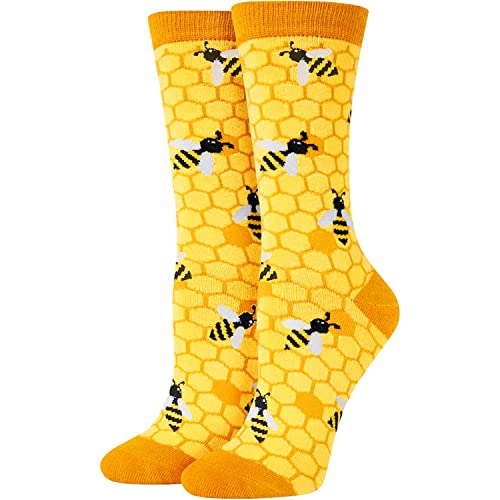 sockfun Funny Socks for Women Girls Bee Socks, Crazy Bee Gifts for Women Bumble Bee Gifts, Yellow Socks Bee Themed Gifts Insect Socks Honey Bee Gifts for Women
