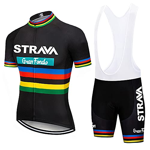 X-CQREG Cycling Jersey Men Set Bib Shorts Set Summer Mountain Bike Bicycle Suit Anti-UV Bicycle Team Racing Uniform Clothes (Black,X-Large)
