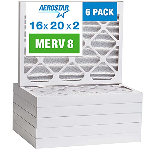 Aerostar 16x20x2 MERV 8 Pleated Air Filter, AC Furnace Air Filter, 6 Pack (Actual Size: 15 1/2'x19 1/2'x1 3/4')