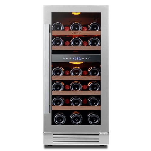 Ca'Lefort 15'' Wine Cooler Refrigerator - 28 Bottle Wine Fridge Dual Zone with Modern Touch Intelligent Digital 40°-65°F Low Noise, Built in or Freestanding Wine Cooler for Home and Kitchen