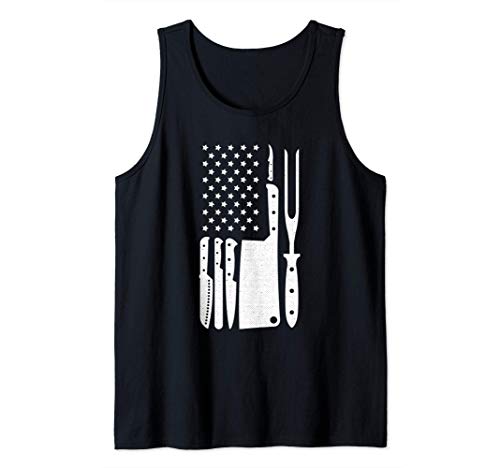 American Flag Chef Cool Knife Set Butcher Cook-ing Gift Tank Top