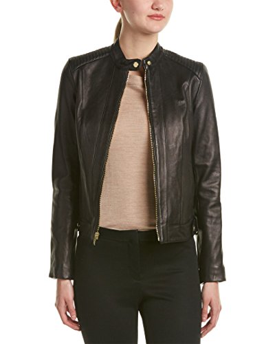 Cole Haan womens Racer With Quilted Panels Leather Jacket, Black, Large US