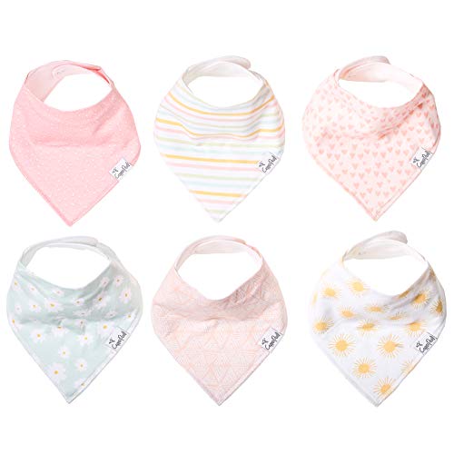 Copper Pearl Baby Bandana Bibs - 6 Pack Soft Cotton Baby Bibs for Drooling and Teething, Absorbent Drool Bibs for Baby Girl, Adjustable to Fit Newborns to Toddlers, Tons of Styles (Sunny Set)