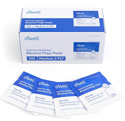 OWELL Alcohol Wipes, 100 Count | Medical & Professional Sterile Alcohol Prep Pads | Individually Wrapped 2-Ply Antiseptic Alcohol Pads Great for First Aid Kits & Personal Use