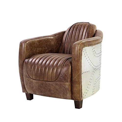Acme Brancaster Chair in Retro Brown Top Grain Leather and Aluminum