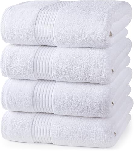 Utopia Towels 4 Pack Bath Towels Set, (27 x 54 Inches) 100% Ring Spun Cotton, Quick Dry, Highly Absorbent, Soft Feel Towels, Perfect for Daily Use (White)