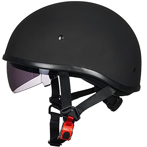 ILM Motorcycle Half Helmet with Sunshield Quick Release Strap Half Face Fit for Cruiser Scooter DOT Approved 883V (Matte Black, Large)