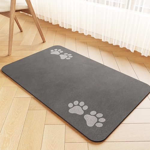 Pet Feeding Mat-Absorbent Pet Placemat for Food and Water Bowl, Dog Food Mat with Waterproof Rubber Backing, No Stains Quick Dry Water Dispenser Mat for Dog and Cat, Dark Gray-12'x20'