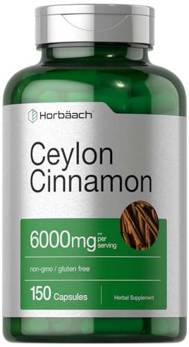 Horbaach Ceylon Cinnamon Capsules | 6000 mg | 150 Count | Non-GMO & Gluten Free Supplement