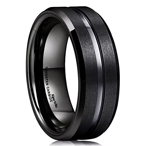 King Will Classic Tungsten Carbide Wedding Band Ring for Men - Available in Black, Silver, Gold, Blue, Brown, Red, and Purple Grooved Center Comfort Fit Suitable For Every Day Wear