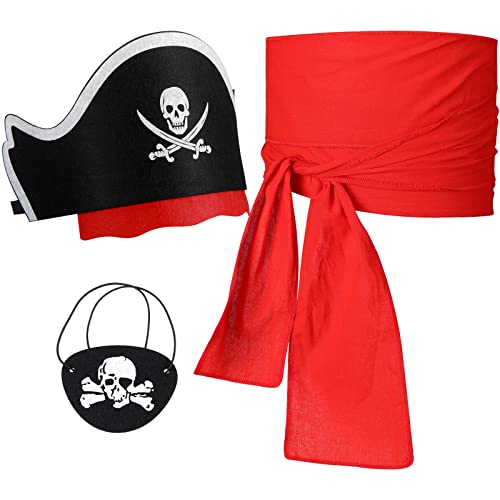 Pirate Costume Accessory Set Kids Pirate Eye Patches Sash Belt Pirate Captain Hat for Halloween Party Toddler Pirate Role Play Multicolor