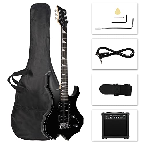 Ktaxon Burning Fire Design Electric Guitar Kit, 36-inch HSH Pickup Electric Guitar Beginner Guitar Set with Amplifier, Rosewood Fingerboard, 5-Ways Pickup Switch (Black)