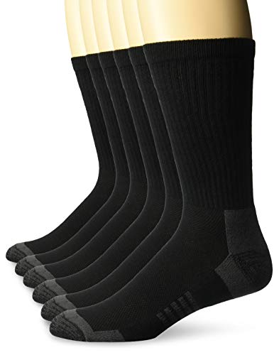 Amazon Essentials Men's Performance Cotton Cushioned Athletic Crew Socks, 6 Pairs, Black, 6-12