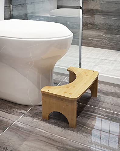 Bamboo Toilet Stool for Adults, 6.5' Poop Stool, Bathroom Toilet Potty Stool with Non-Slip Mat for Adults Children, Original Simple Design Healthy Portable Adult Toilet Poop Stool.(Wood) Healthy Gifts
