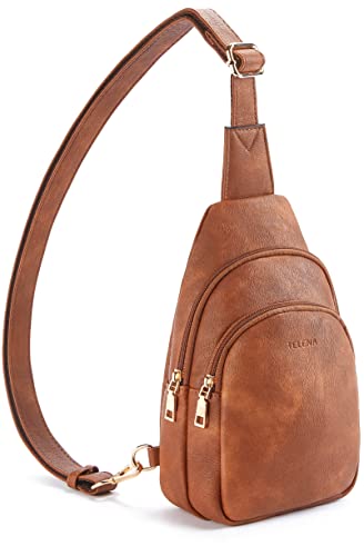 Telena Sling Bag for Women Leather Fanny Pack Crossboday Backpack Brown