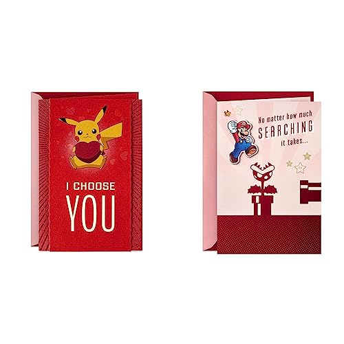 Hallmark Pokémon Anniversary Card, Love Card (Pikachu, I Choose You) & Nintendo Super Mario Valentine's Day Card for Husband, Wife, Boyfriend, Girlfriend (Lucky)