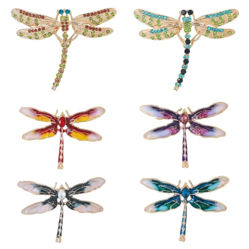 MEEDOZ Women’s Set of 6pcs Lovely Crystal Rhinestone Enamel Dragonfly Insect Lapel Brooch Pin Set for Party Gift Jewelry Accessories