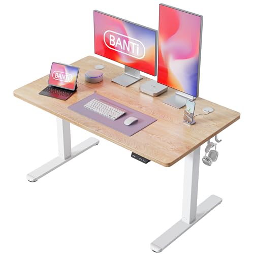 BANTI 48'' Standing Desk, Electric Stand up Height Adjustable Home Office Table, Sit Stand Desk with Splice Board, Maple