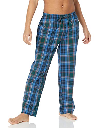 Amazon Essentials Men's Straight-Fit Woven Pajama Pant, Blue Green Large Plaid, Medium