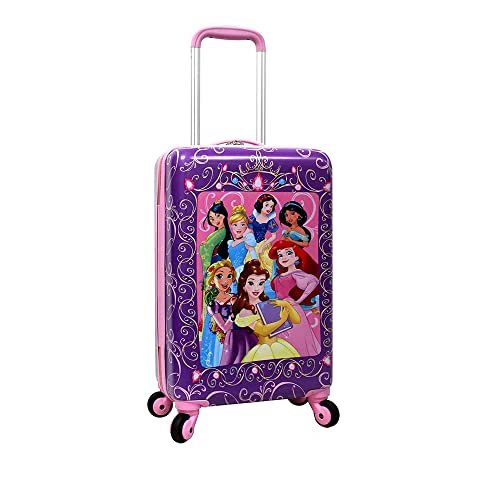Disney Princess Luggage 20 Inches Hard-Sided Rolling Spinners Carry-On Tween Travel Trolley Suitcase for Kids - Pink