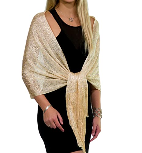 Shawls and Wraps for Evening Dresses, Metallic Sparkle Womens Wedding Light Yellow Champagne Shawl