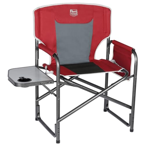 TIMBER RIDGE Lightweight Oversized Camping Chair, Portable Aluminum Directors Chair with Side Table for Outdoor Camping, Lawn, Picnic and Fishing, Supports 400lbs (Red) Ideal Gift