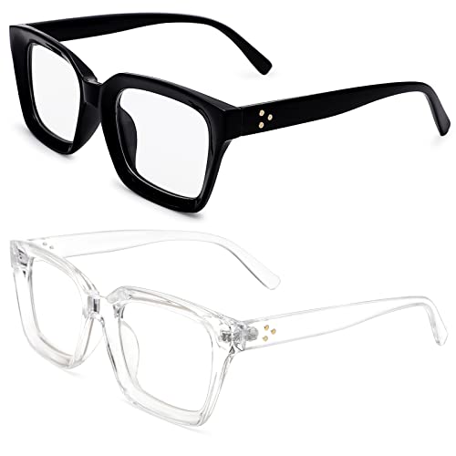 COASION Classic Non-prescription Clear Lens Eyeglasses for Women Thick Square Frame Eyewear (Transparent + Bright Black)