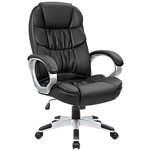 Homall Office Chair High Back Computer Desk Chair, PU Leather Adjustable Height Modern Executive Swivel Task Chair with Padded Armrests and Lumbar Support (Black)