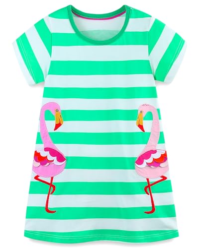 Toddler Girls Dresses Spring Summer Short Sleeve Cotton Casual Clothes Outfits Tunic Clothing Sundress Flamingo 3t