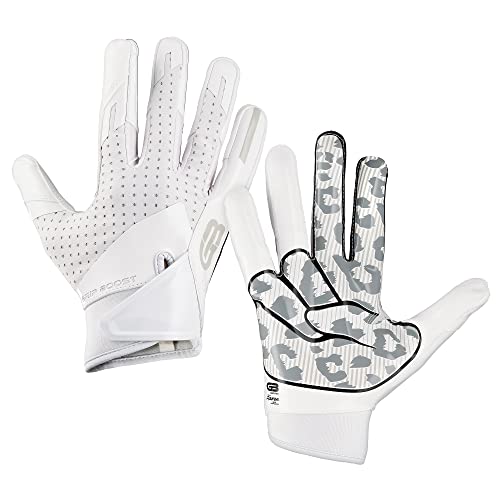 Grip Boost Peace Football Gloves Pro Elite - Adult Sizes (White Cheetah, Small)