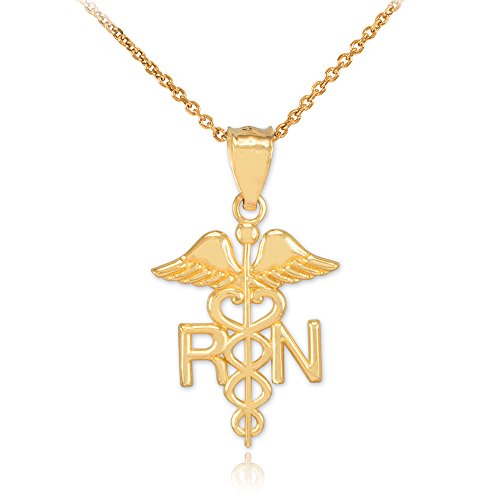 American Heroes Polished 14k Yellow Gold Caduceus RN Charm Registered Nurse Pendant Necklace, 18'