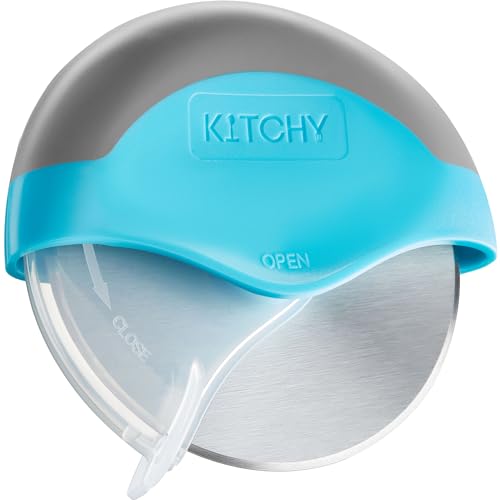 Kitchy Pizza Cutter Wheel with Protective Blade Cover, Ergonomic Pizza Slicer (Blue)