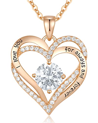 CDE Forever Love Heart Women Necklace 925 Sterling Silver Rose Gold Plated Birthstone Pendant Necklaces for Women with Cubic Jewelry Gifts Birthday Gift for Mom Women Wife Girls Her