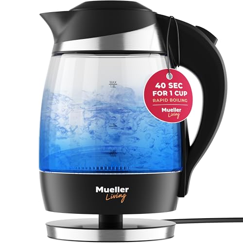 Mueller Ultra Kettle: Model No. M99S 1500W Electric Kettle with SpeedBoil Tech, 1.8 Liter Cordless with LED Light, Borosilicate Glass, Auto Shut-Off and Boil-Dry Protection