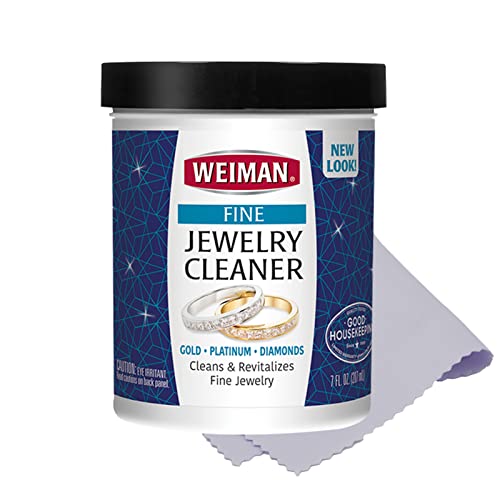 Weiman Jewelry Cleaner Liquid with Polishing Cloth Included – Restores Shine and Brilliance to Gold, Diamond, Platinum Jewelry and Precious Stones – 6 Ounce - Not Intended for Silver…
