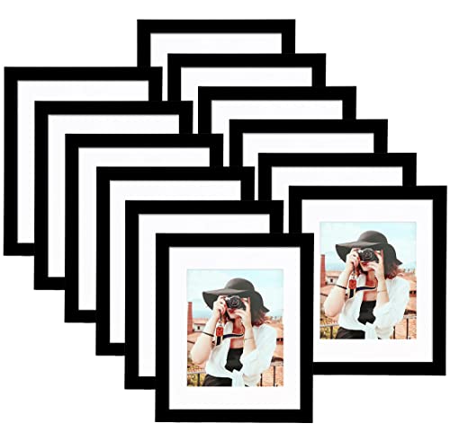 Picrit 8x10 Picture Frame Set of 12, Display 5x7 with Mat or 8x10 Without Mat, Photo Frames for Wall Mounting or Table Top Display, Black.