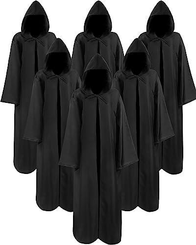 Panitay 6 Pack Mens Halloween Costumes Cloaks Black Robe Hooded Cloak Knight Capes for Adult Cosplay