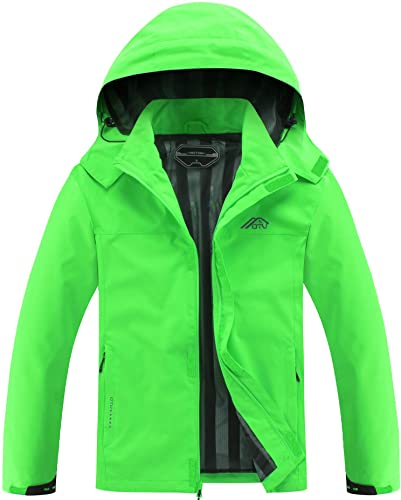 OTU Men's Lightweight Waterproof Hooded Rain Jacket Outdoor Raincoat Shell Jacket for Hiking Travel Fluorescent Green L
