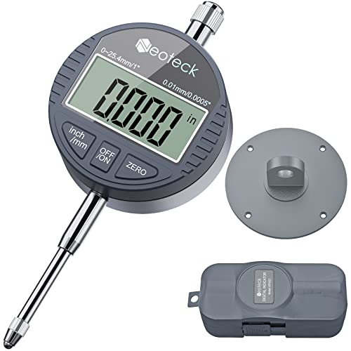 Neoteck DTI Electronic Digital Dial Indicator 1''/25.4mm | Digital Probe Indicator Dial Test Gauge High Resolution: 0.0005''/0.01mm - Silver Gray