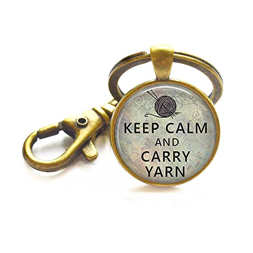 Charm Keychain, Dainty Keychain, Delicate Keychain,Keep Calm and Carry Yarn Key Ring, Knitting Keychain Mother's Day Gift Gift for Mom Knitters Key Ring knitter's gift-ZE114