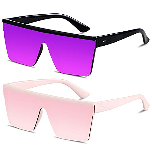 LYZOIT Square Oversized Sunglasses for Women Men Big Flat Top Fashion Shield Large UV Protection Shade Pink Purple Mirrored Sun glasses