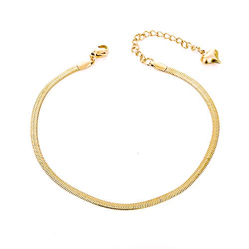 QJLE Gold Anklets for Women Waterproof,18K Gold Plated Anklet for Women Snake Chain Link Dainty Ankle Bracelets Summer Beach Jewelry