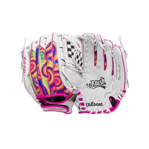 Wilson 2024 A440 Flash 11.5” Youth Infield Fastpitch Softball Glove - Right Hand Throw, White/Pink/Tie Dye