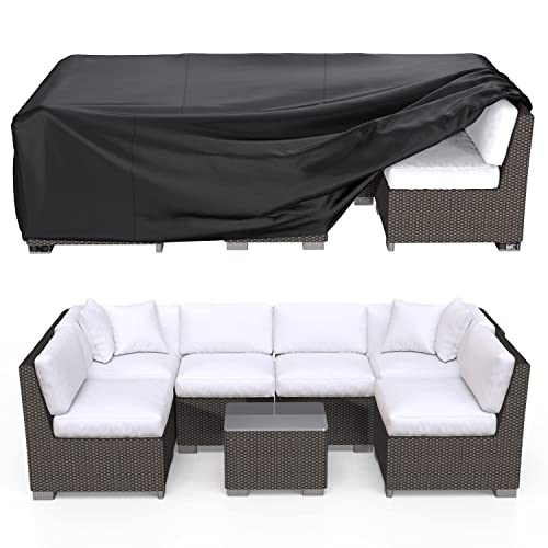 BROSYDA Patio Furniture Set Cover Waterproof, Heavy Duty 600D Funiture Covers for Outdoor Sectional Sofa Set Wicker Rattan Table Chair Rectangular 108' L × 82' W × 28' H