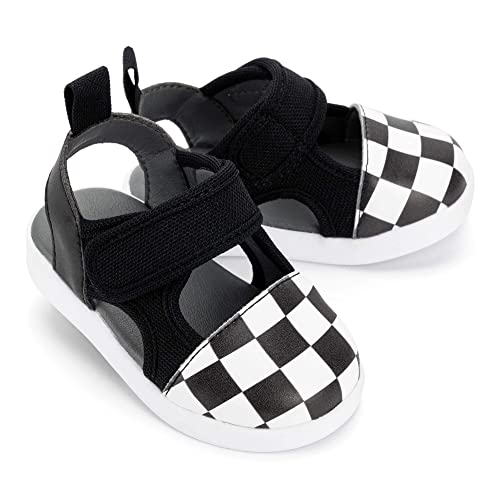 ikiki Squeakerless Sandals for Toddlers/Little Kids (Checkered, Black/White, Size 9)