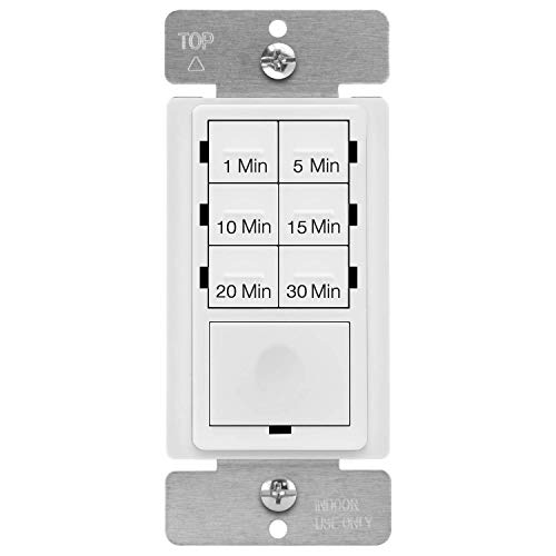 Enerlites HET06A 1-5-10-15-20-30 Minutes Preset In-Wall Countdown Timer Switch, w Decorator Wall Plate, White