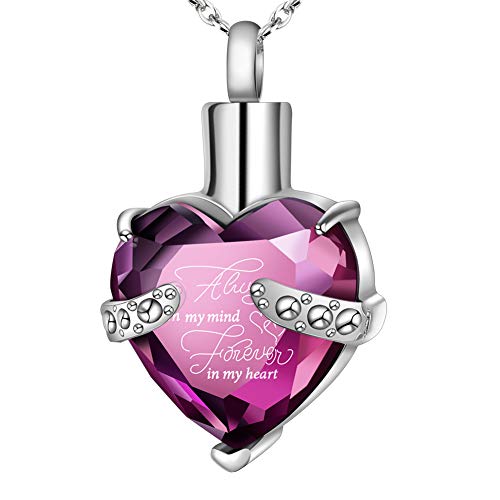 XIUDA Birthstone Crystal Urn Necklace Heart Memorial Keepsake Pendant Ash Holder Cremation Jewelry for Ashes